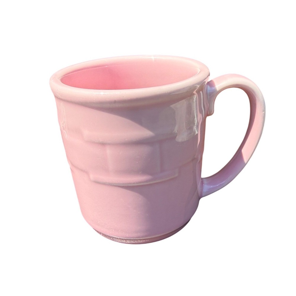 Longaberger Woven Traditions Mug Pink Basketweave Pottery Excellent Condition